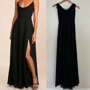 Romantically Speaking Black Cowl Lace-Up Maxi Dress